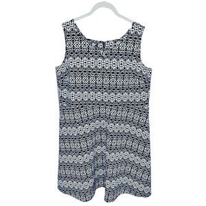Talbots Sleeveless A-Line Geometric‎ Print Dress Plus Sz 2X Navy Blue White NWOT